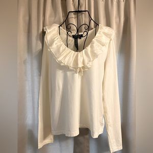 NWT Ralph Lauren Women’s Size L Cream long Sleeved Ruffled Collar Top